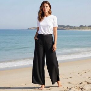 Lulus High-Rise Wide Leg Trouser Style Linen Blend Pants, Black, Size S